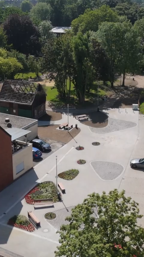 Luftaufnahme einer fertiggestellten Außenanlage
